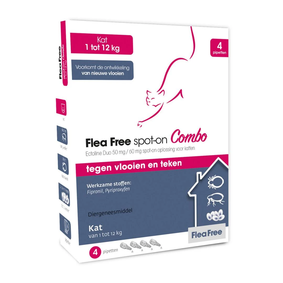 Flea Free Spot-On Combo Kat 4 pipetten Flea Free Spot-On Combo Kat 4 Pipetten -Dierbenodigdheden Serie Winkel 8713112004607