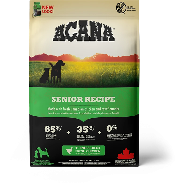 Acana Dog hondenvoer Senior Recipe 6 kg Acana Dog Hondenvoer Senior Recipe 6 Kg -Dierbenodigdheden Serie Winkel ACANA Dog Senior Recipe Front 6kg